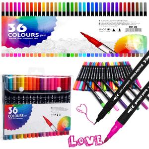 Dual Markers Brush Pens, 36 Fine Point Art Marker, Double Tip Colored Pen for Adult Coloring Hand Lettering, School Classroom Art Suppliers