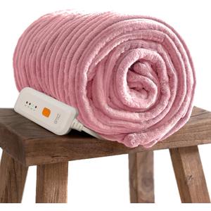 GOTCOZY Electric Blanket Heated Throw 50''X60''- Ribbed Faux Fur Heated Blanket with 4 Heating Level & 3 Hour Auto Off Heating Blanket, ETL&FCC Certified Machine Washable(Pink)
