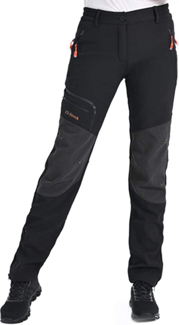 Postropaky Womens Outdoor Snow Ski Pants Waterproof Hiking Insulated Softshell Pants Snowboard Zipper Bottom Leg (14, Black)