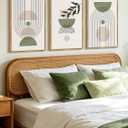 KUVIOKE Framed Green Botanical Boho Wall Art Modern Sage Bohemian Wall Decor Geometry Lines Prints Ready to Hang 16x24in (Natural Framed), 24L" x 16W" x 3 Panels Natural