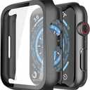 Misxi 5 Pack Hard PC Case with Tempered Glass Screen Protector Compatible with Apple Watch Series 9 (2023) Series 8 Series 7 45mm, Ultra-Thin Scratch Resistant Cover for iWatch S9/S8/S7, Black