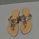 Women's Rhinestone Flat Sandals, Women Flip Flops with Clip Toe RingBeadeed Rhinestone Crystal Jeweled Sandal Shoes for Summer Beach Oceanside Holiday Outdoor, 9