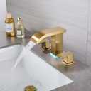 LED Light Widespread Bathroom Faucets for Sink 3 Hole Waterfall Brushed Gold-Bathroom Faucet with Pop-up Drain Assembly, 8 Inch Bathroom Sink Faucet 2-Handles,Modern Lavatory Vanity Faucet