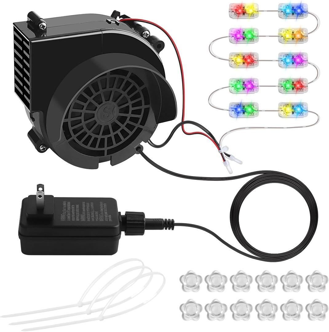 Lorvain 2.5A Replacement Air Blower for Inflatables, Replacement Inflatable Air Fan Blower with 10 Colorful Changing LED Lights & 12v/3A Adapter for Halloween Christmas Outdoor Inflatable Fan Blowers
