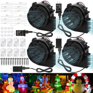 4 Set Christmas Inflatable Blower 1.2A Inflatable Fan Replacement Air Blower with 1.5A Adapter 12 LED Light String Tent Stake Weight Bag for Xmas Thanksgiving Halloween Yard Outdoor Decor