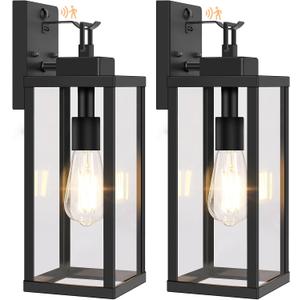 BesLowe 16 Upgraded Motion Sensor Outdoor Wall Lights, Dusk to Dawn Porch Lights Outdoor Wall Sconces, 3 Lighting Modes Exterior Lighting Fixtures with Hooks, Black Outside Lights for House, 2-Pack