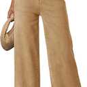 DOKOTOO Women's Casual High Waisted Jeans Stretch Button Wide Leg Loose Denim Pants with Pockets (Beige)