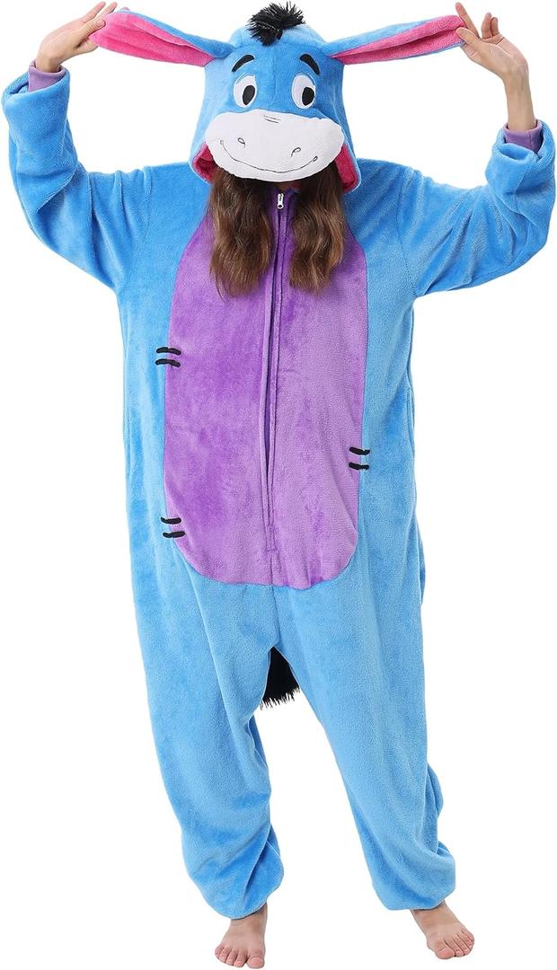 QSTYLE Adult Animal Onesie Halloween Costume,One Piece Cosplay Suit for Women and Men (Medium, Blue-b)