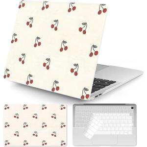 Seorsok Compatible with MacBook Air 13 Inch Case 2022 2021 2020-2018 Release A1932 A2179 M1 A2337 Touch ID,Cute Red Cherry Aesthetic Plastic Hard Case & Transparent Keyboard Cover,Marble Texture Beige