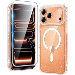 FNTCASE for iPhone 17 Pro-Max Case: Clear Magnetic Phone Cases Compatible with Magsafe Slim Anti Yellowing Military Grade Drop Protection Rugged Protective Transparent Cell Cover (B-Glitter Magnetic)