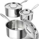 MICHELANGELO Stainless Steel Saucepan Set with Stainless Lids, Tri-Ply Bottom Sauce Pan with Lid, Sauce Pot Set 1QT & 2QT &3QT, Nonstick Saucepan, Dishwasher Safe (1+2+3 QT)
