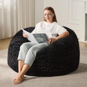 Hobestluk 3ft Bean Bag Chairs for Adults Large Beanbag Chair with Chevron Plush Fur Cover Big Bean Bag Chair for Living Room Bedroom Dorm Office - Black (36 x 36 x 22)