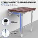 Folding Shower Seat Wall Mounted, Bathroom Bathtub Safety Stool Chair with Support Legs for Small Shower, Foldable Wall Wood Shower Bench for Seniors