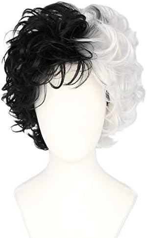 Topcosplay Women and Girls Wig Short Black and White Wigs Halloween Cosplay Wig