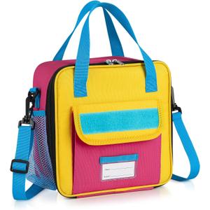 REDSHELL Tactical Lunch Box Kids, Large Insulated Lunch Bag for Girls, Cooler Lunchbag, Square Toddler Lunchbox, School Daycare Lunch Tote Pail with Water Bottle Holder Shoulder Strap, Pink Blue