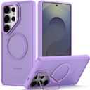 Nvollnoe for Samsung S25 Ultra Case Compatible with MagSafe Military Grade Shockproof Heavy Duty Protective Adjustable Kickstand Matte Semi Clear Phone Cover for Samsung S25 Ultra(Light Purple)