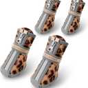 QUMY Dog Shoes for Small Dog, Puppy Dog Boots & Paw Protectors for Winter Snow Day, Summer Hot Pavement, Waterproof in Rain Weather, Ourdoor Hiking, Indoor Hardfloors with Skid-Resistant Sole (size 4: 1.89"x1.51"(L*W), Leopard)