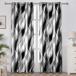 weesire Black and Grey Curtains Modern Striped Decorative 50% Light Blocking Darkening Grommet Grey Curtain for Living Room Villa, Bedroom Gray and White 2 Panels Set, 52x63 Inches
