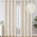 Estelar Textiler Cream Beige Room Darkening Curtains 102 Inches Long with Silver Palm Leaf and Wheat Pattern, Light Filtering Window Curtain Drapes for Bedroom and Living Room, 52Wx102L, 2 Drapes