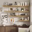 Floating Shelves for Wall, 27.5 Inch Bathroom Shelves Set of 2, Rustic Wood Wall Shelf with Invisible Brackets for Books|Storage|Decor, 8 Inch Deep Floating Shelf for Bedroom|Kitchen, Oak