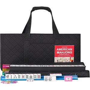 ZGME American Mahjong Set,166 White Tiles with Black Rectangular Bag and Accessories,4 All-in-One Mahjong Racks with Pushers,Complete Western Mahjong Set, 1.2" 0.9" 0.5"