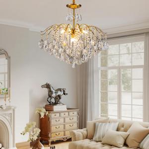 26Large Gold Crystal Chandelier 12-Light Round Chandeliers for Dining Room | modern tree branch crystal chandelier K9 Crystal G9 Luxury Crystal Raindrop Light Fixture for Livingroom Bedroom Over Dining