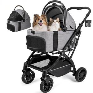 Small Dog Stroller, Pet Stroller for Small Dogs, 5-in-1 Dog Strollers | Fold All in One Without Detaching Carrier, Pet Strollers with Removable Waterproof Carrier for Dogs Cats 10 lbs 20 lbs - Grey