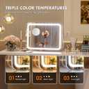Hasipu Vanity Mirror with Lights, 15" x 11" LED Makeup Mirror, 3 Modes Light, Smart Touch Control Dimmable, 360°Rotation, Rectangle White Frame, with 5X Magnifying Glass