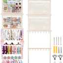 Headband Holder, 17x50in Hair Bow Holder W/ 2 Mesh Pockets & 24 Metal Hooks, Baby Bow Organizer for Girls, Wall Hanging Hair Accessories Organizer Storage Hanger for Toddler Room Nursery Decor(Beige)