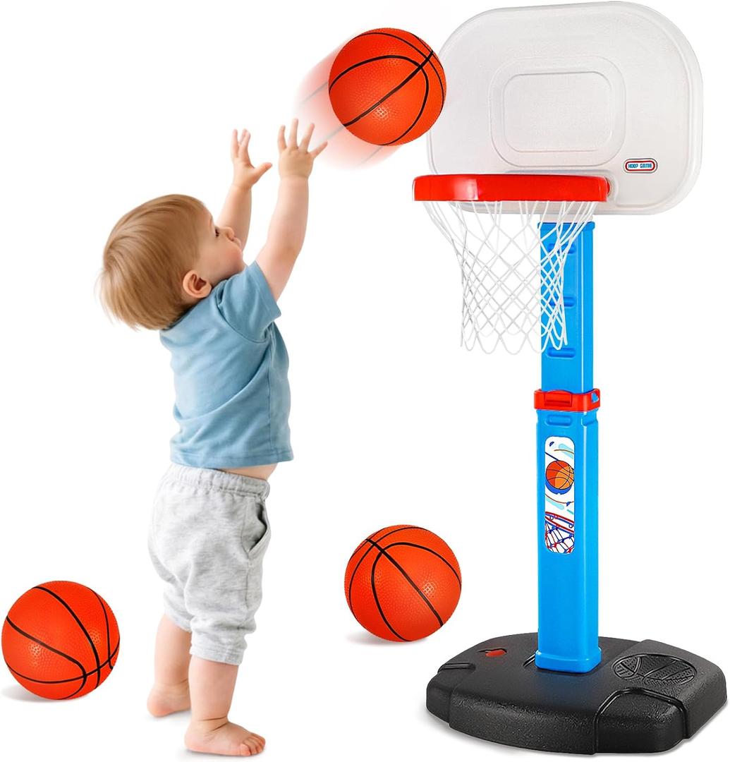 Toddler Basketball Hoop Indoor Outdoor for Kids 1-3, Height Adjustable Kids Basketball Hoop with 3 Balls, Portable Mini Basketball Goal Yard Pool Sport Toys for Baby Boys Girls Age 3 4 5 -Blue