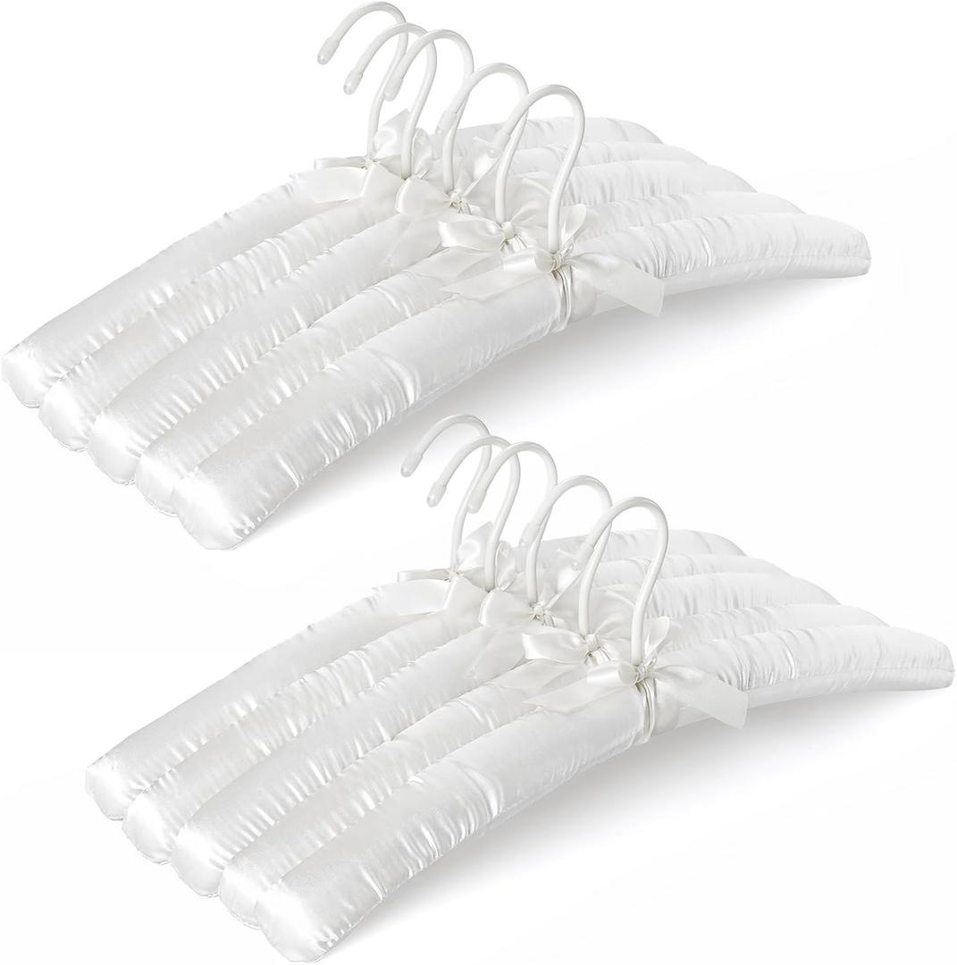TOPIA HANGER Padded Hangers for Women Clothing,17-inch Satin Hangers 10 Pack Thick Foam Padded No Shoulder Bump for Sweaters, Coat, Blouses, Dresses-White, CT18W-10