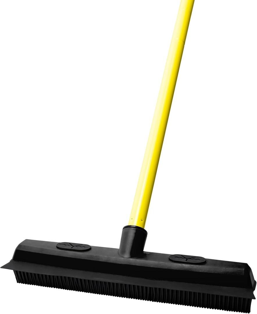 FURemover Sweep Pet Hair Rubber Broom with Carpet Rake and Squeegee, Ideal for Tile, Carpet and Hardwood, Disassembles for Easy Storage Yellow