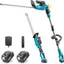 SEESII Pole & Cordless Hedge Trimmer 2-in-1: Electric Bush Trimmer with 20" Dual-Action Blade - 2 Pcs 4.0Ah Batteries, Telescopic Pole, Adjustable Rotating Head, Handheld Hedge Cutter for Tree Shrubs