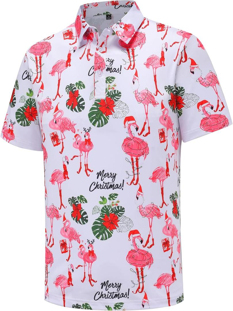 Men's Christmas Shirt Short Sleeve Santa Claus Party Casual Golf Polo Shirts for Men, XL