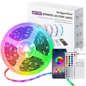 HEDYNSHINE Battery Operated LED Strip Lights, 20ft LED Lights Strip,USB Smart LED Strip Lights with Remote 40 Key and APP, LED Lights Strip Battery powerd for Bedroom, Kitchen, Party