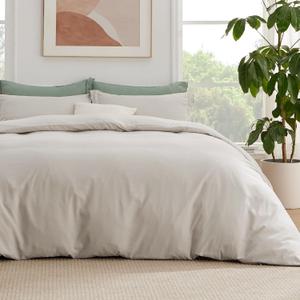 Bedsure Queen Duvet Cover with Fitted Sheet - Soft Double Brushed Bedding Set with Zipper Closure, 4 Pieces, Includes 1 Duvet Cover (90"x90"), 1 Fitted Sheet, 2 Pillow Shams, NO Comforter, Linen