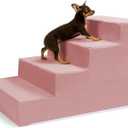 Pet Stairs for Small Dogs & Cats - 3/4/5 Steps, Non-Slip Extra Wide Design, Gentle Angle for Joint Protection, High Density Foam, Washable Cover, Fits Beds & Couches, 4 Steps-Warm Pink