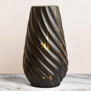 10 inch Tall Ribbed Ceramic Vase for Flowers,Boho Vases for Pampas Grass,Fluted vase,Simple Modern Decorative Vase for Home Decor Table Centerpieces (Black,Gold Marble)