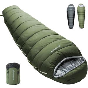 BISINNA Mummy Sleeping Bag for Adults - 4 Season Sleeping Bag Connectable Design Adjustable Hood for Warmth Windproof YKK Zipper - Camping Hiking Backpacking, Survival Gear, Large