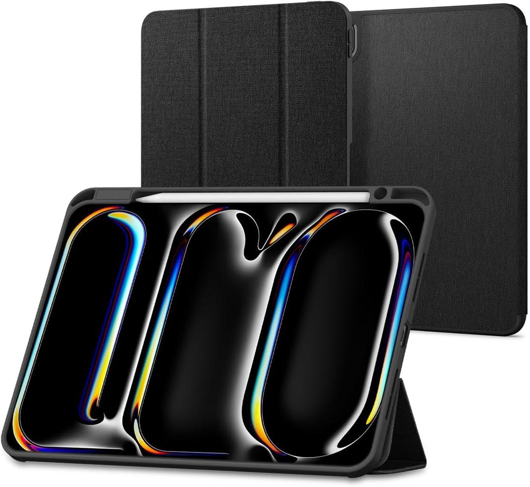Spigen for iPad Pro 11 inch Case M5/M4 (2025-2024), Urban Fit, Protective Premium Fabric Tri-Fold Kickstand Folio Cover with Pencil Holder, Supports Auto Wake/Sleep, Black | Elegant minimalist design with pencil holder, tri fold stand function, auto sleep/wake - black
