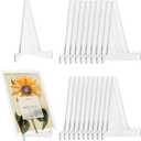 Framendino, 20 Pack Triangle Acrylic Easel Stands for Display Mini Picture Frame Plate Holders Photo Holder Card Weddings Home Decoration (Clear)