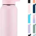 Fijinhom 32 oz Insulated Water Bottle with Handle, 304 Stainless Steel Water Bottles with Wide Mouth, Double Wall Vacuum Sports Water Bottle, BPA Free, Keep Cold and Hot, Pink
