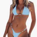 TASHEHE Women's Triangle Thong Bikini Set Sexy String Brazillian Two Piece Swimsuit Cute Bikini Bathing Suit, S