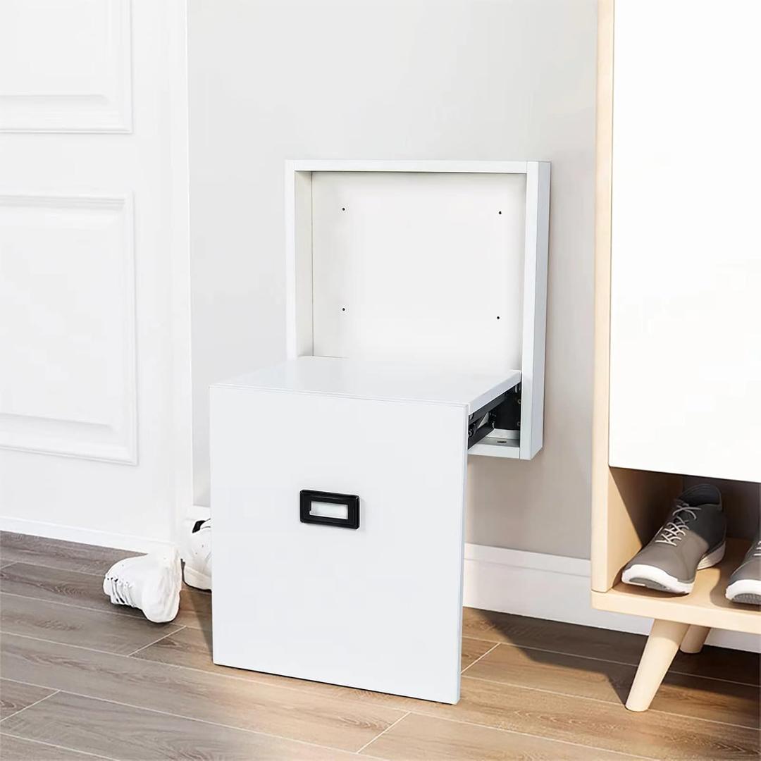 Wall Mounted Folding Entryway Stool, Foldable Shower Bench Invisible Shoe Changing Stool for Entrance Hall Restroom Living Room, White