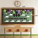 4 x 4Ft DIY Halloween Bulletin Board Decorations Ghosts Cutouts Boo from Our Crew with 100 Glue Point Dots for Bulletin Board Classroom Decoration School Home Holiday Party Decor