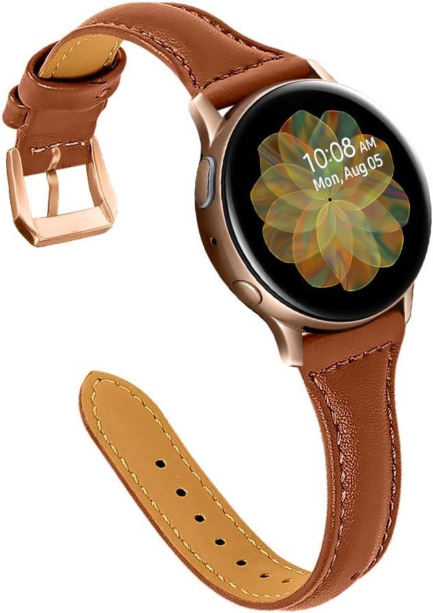 Joyozy Leather Band Compatible with Samsung Galaxy Watch 5Galaxy Watch Active2 40mm 44mm,Woman Men 20mm Slim Leather Wristband Strap for Galaxy Watch 42mm Samsung Galaxy Watch 4 40mm 44mmWatch 4 (Brown/Rose Gold)