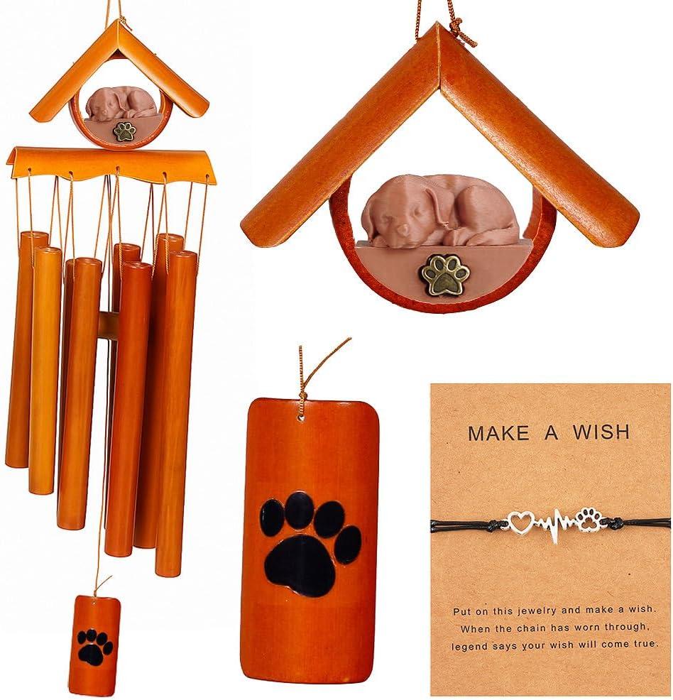 Bamboo Pet Memorial Wind Chimes with Bracelet Dog Memorial Gifts for Loss of Dog Wind Chimes for Loss of Loved One Pet Passing Away Remembrance Bereavement Gift