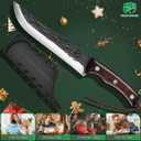 FULLHI Boning Knife with Sheath, Multi-colors Handle Full Tang Kitchen Knife, High Carbon Steel Carving Fishing Deboning Knife for Outdoor Camping BBQ (Brown, 6.69icnh)