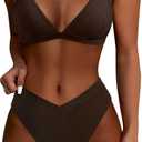 SUUKSESS Women Triangle High Cut Bikini Sets Sexy High Waisted 2 Piece Swimsuit (Brown, M)