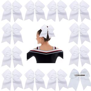 Hipheer 12Pcs 8" Large cheer bows with alligator clips for Teen Girls Softball Cheerleader Sports (White)